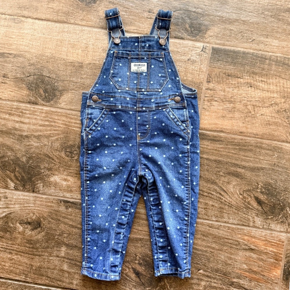 OshKosh B'gosh Baby Polka Dot Denim Bib Overalls Kids,Blue, 12M
